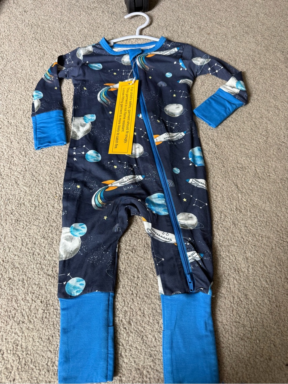 Kids Space-Print One-Piece Pajamas - Navy Blue Bamboo